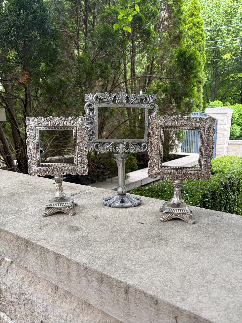 Ornate Silver Tone Decorative Pedestal Photo Frames - Set of 3